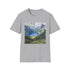 Charcoal Swiss Alps watercolor T-shirt in cotton with vibrant mountain design