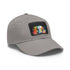 Neon watercolor hat with light brown patch: vibrant, standout accessory.