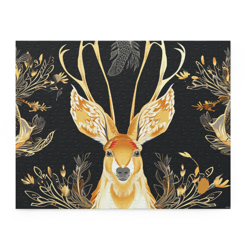 Mythical jackalope pattern puzzle with seamless design, perfect for fantasy lovers.