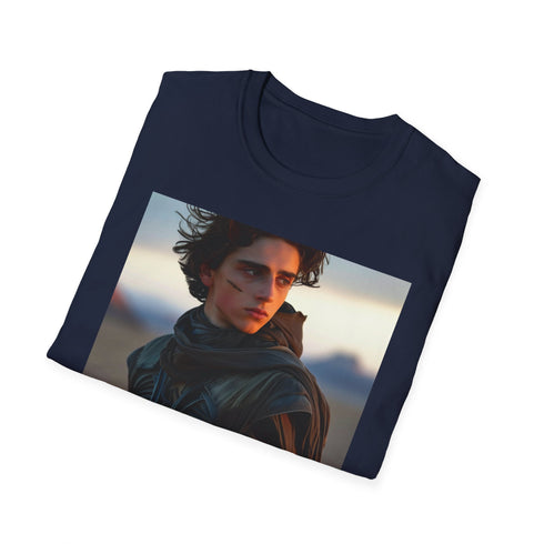 Charcoal cotton T-shirt with Timothée Chalamet Dune landscape design
