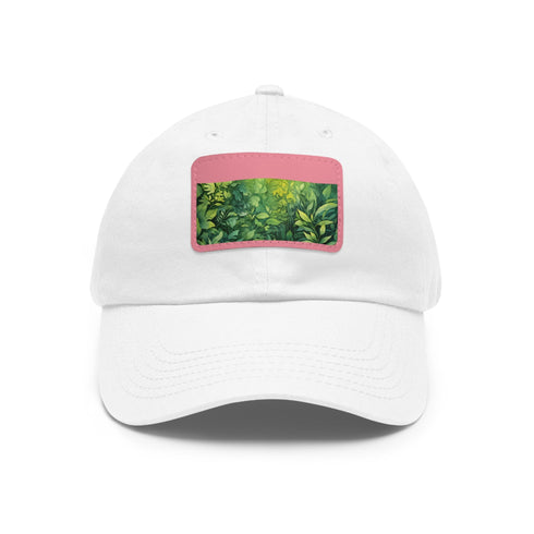 Watercolor Gondorian Grove baseball cap in white with brown patch.