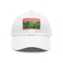 Watercolor Gondorian Grove baseball cap in white with brown patch.