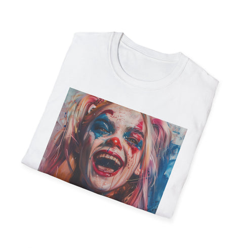 Rebellious Spirit Charcoal T-Shirt with Vibrant Harley Quinn Design.