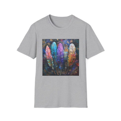 Charcoal bohemian feather t-shirt soft cotton crew neck regular fit