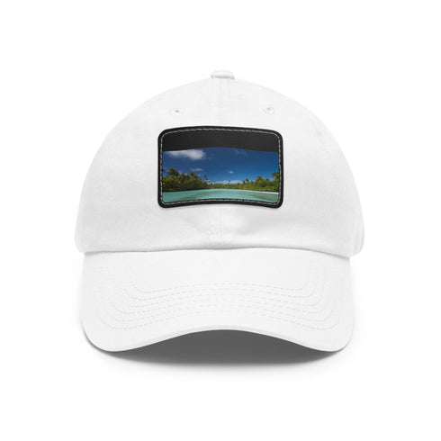 White cotton hat with light brown patch, perfect for Aitutaki adventures.