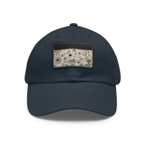 Blooming botanical baseball cap in white with light brown patch.