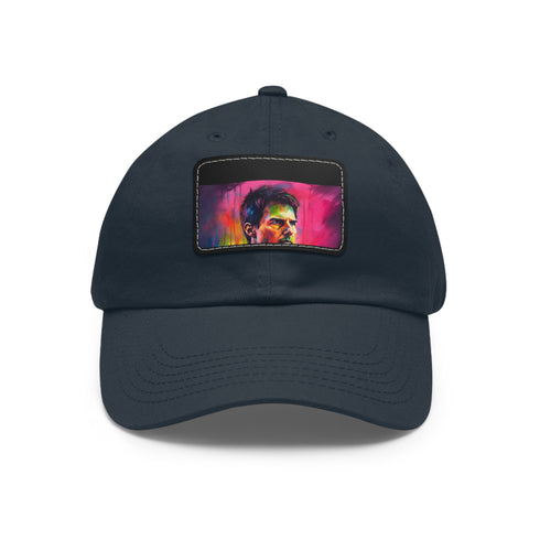 Neon watercolor baseball cap with light brown patch, rectangle shape.