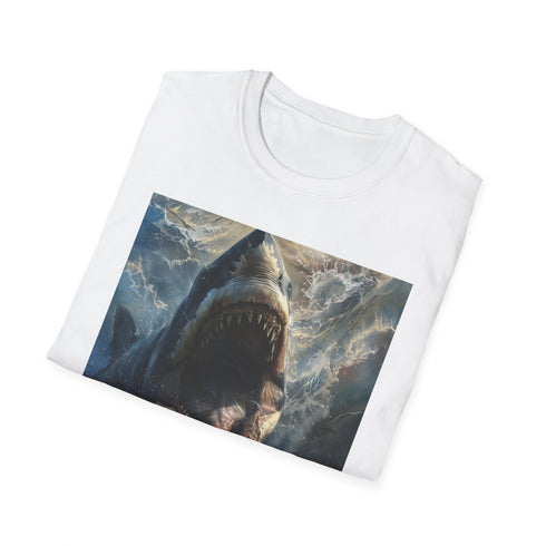Charcoal cotton T-shirt showcasing vibrant Megalodon painting regular fit summer style