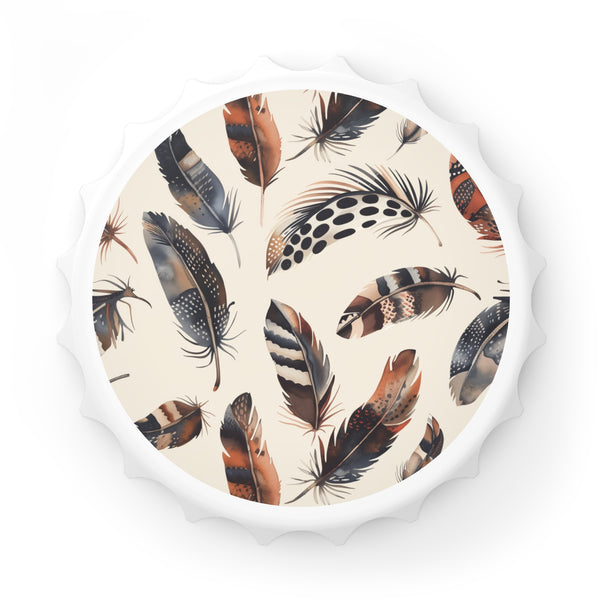 Boho Feathers Bottle Opener in White with Delicate Feather Pattern