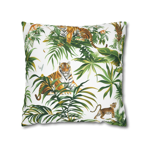 Wild Tiger Jungle Pillowcase - Transform your bedroom with this safari-themed pillowcase featuring majestic tigers and lush jungle pattern.