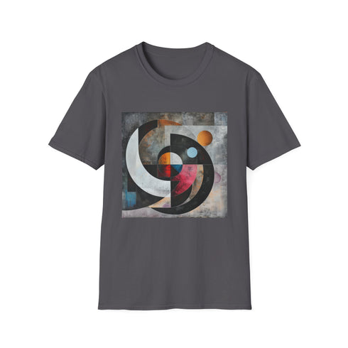 Charcoal geometric patterned cotton T-shirt with crew neck and abstract design