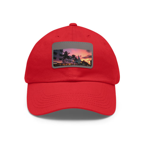 Miami Sunset Horizon Baseball Cap in White with Light Brown Rectangle Patch