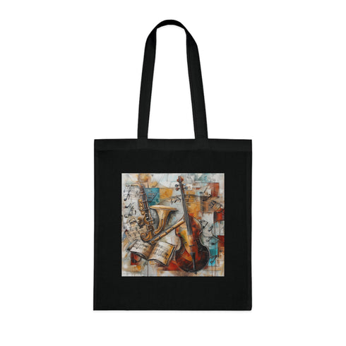 Stylish Black Cotton Musical Notes Tote Bag for Music Lovers