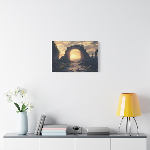 Portal Opening above Ancient Ruins Stretched Canvas Wall Art