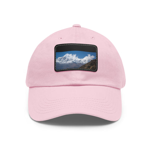 White cotton baseball cap with light brown rectangle patch.