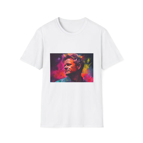 Charcoal cotton T-shirt with vibrant watercolor strokes and crew neck design
