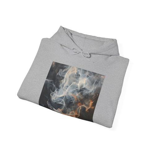 Navy smoke and shadow exploration hoodie with mysterious ethereal design.
