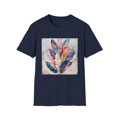 Charcoal bohemian feather t-shirt vibrant cotton fabric for summer adventures