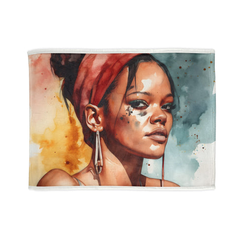 Rihanna x Fenty watercolor blanket featuring a Savage tribute design.