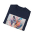 Charcoal cotton t-shirt with whimsical bohemian feather design