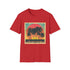 Palm Paradise Retro Sunset Escape T-shirt in Charcoal, size S.