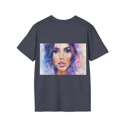 Charcoal cotton t-shirt with vibrant watercolor design and crew neck