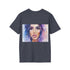 Charcoal cotton t-shirt with vibrant watercolor design and crew neck