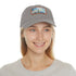 Empire Skyline Splendor Cap: White cotton hat with NYC watercolor design.