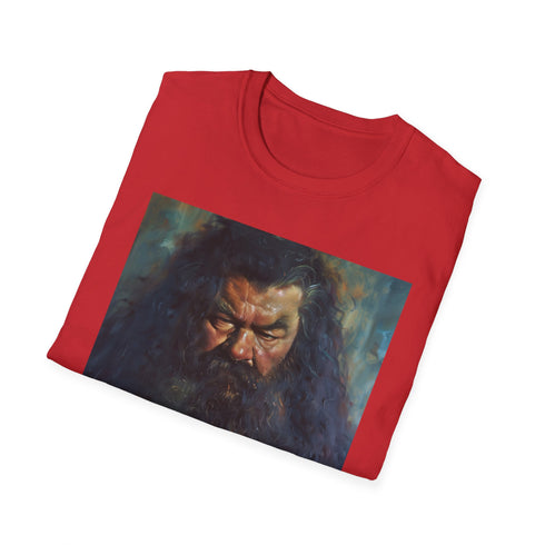 Charcoal cotton T-shirt with vibrant Rubeus Hagrid painting and crew neck