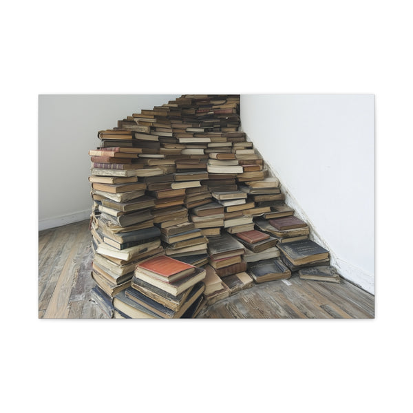 A Staircase Made of Old Books Stretched Canvas Wall Art