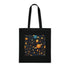 Celestial Dreams Tote Bag, Black cotton tote with celestial pattern.