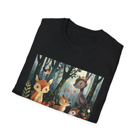 Charcoal cotton t-shirt featuring woodland animal graphics and regular fit