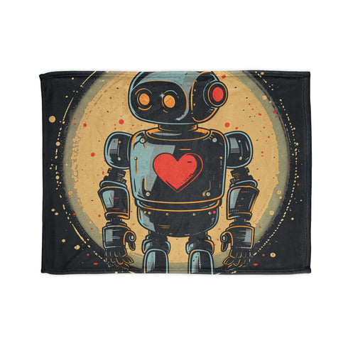 Heartbot retro love blanket with vintage robot and heart design.