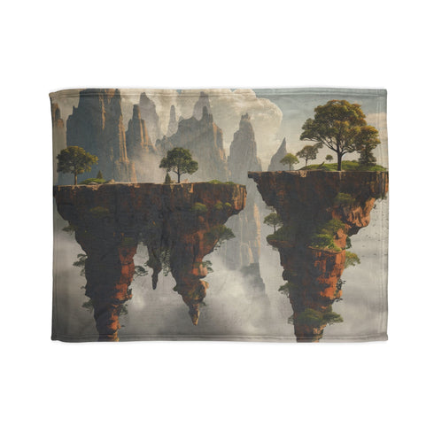 Surreal floating islands design cozy blanket for Mother's Day restful sleep.