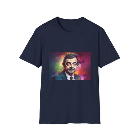 Charcoal cotton T-shirt with vibrant comedy-inspired watercolor and neon design