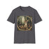 Charcoal cotton t-shirt featuring woodland animals in a lively forest scene