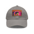 Neon watercolor baseball cap with light brown patch in rectangle shape.