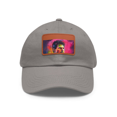 Neon watercolor baseball cap with light brown rectangle patch.
