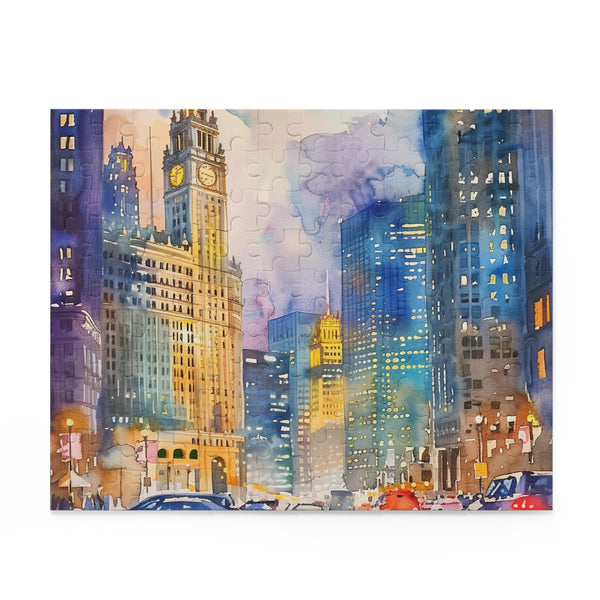 Vibrant Chicago skyline watercolor puzzle for city lovers and enthusiasts.
