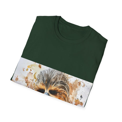 Charcoal Chewbacca watercolor t-shirt with vibrant design and crew neck fit