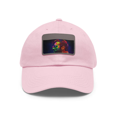 George Michael neon dreams watercolor cap in white with light brown patch.