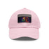 George Michael neon dreams watercolor cap in white with light brown patch.