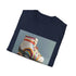 Retro roller skate themed charcoal t-shirt with colorful stripes.