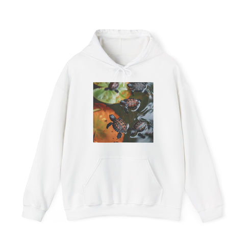 Swimming Baby Turtles Hoodie in Navy, Size S, Regular fit, Unisex