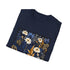 Charcoal floral cotton T-shirt with intricate wildflower pattern and crew neck