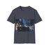 Dark charcoal cotton T-shirt featuring Gotham City Batmobile graphic design