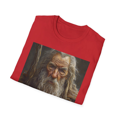 Charcoal cotton T-shirt featuring vibrant Gandalf portrait in regular fit