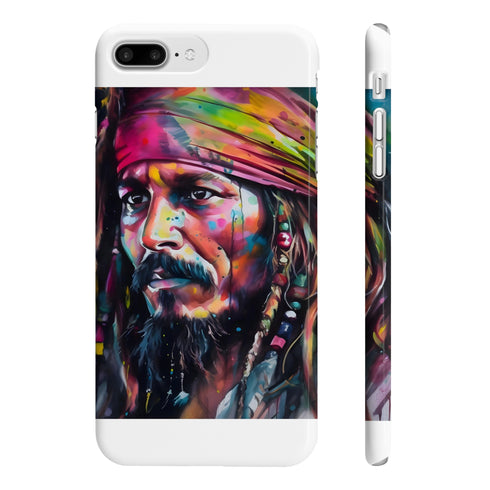 Neon watercolor Jack Sparrow phone case, glossy, slim, iPhone 7/8 Plus.