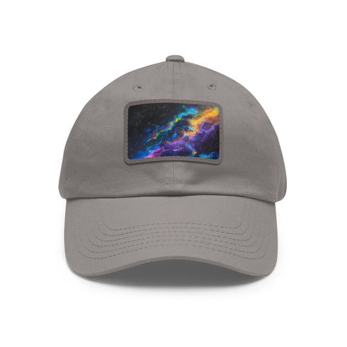 Neon space galaxy inspired baseball cap with vibrant colors and bold design.