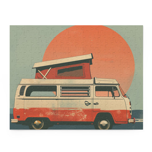 1000-piece Retro Camper Van Sunset jigsaw puzzle for retro and travel enthusiasts